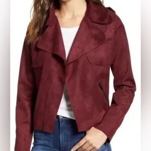 Kut from the Kloth Jacee Faux Suede Draped Burgundy Moto Jacket SZ L
